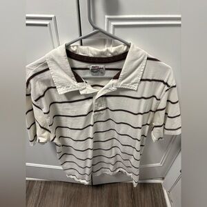 Point Zero White and Brown Striped Polo Shirt